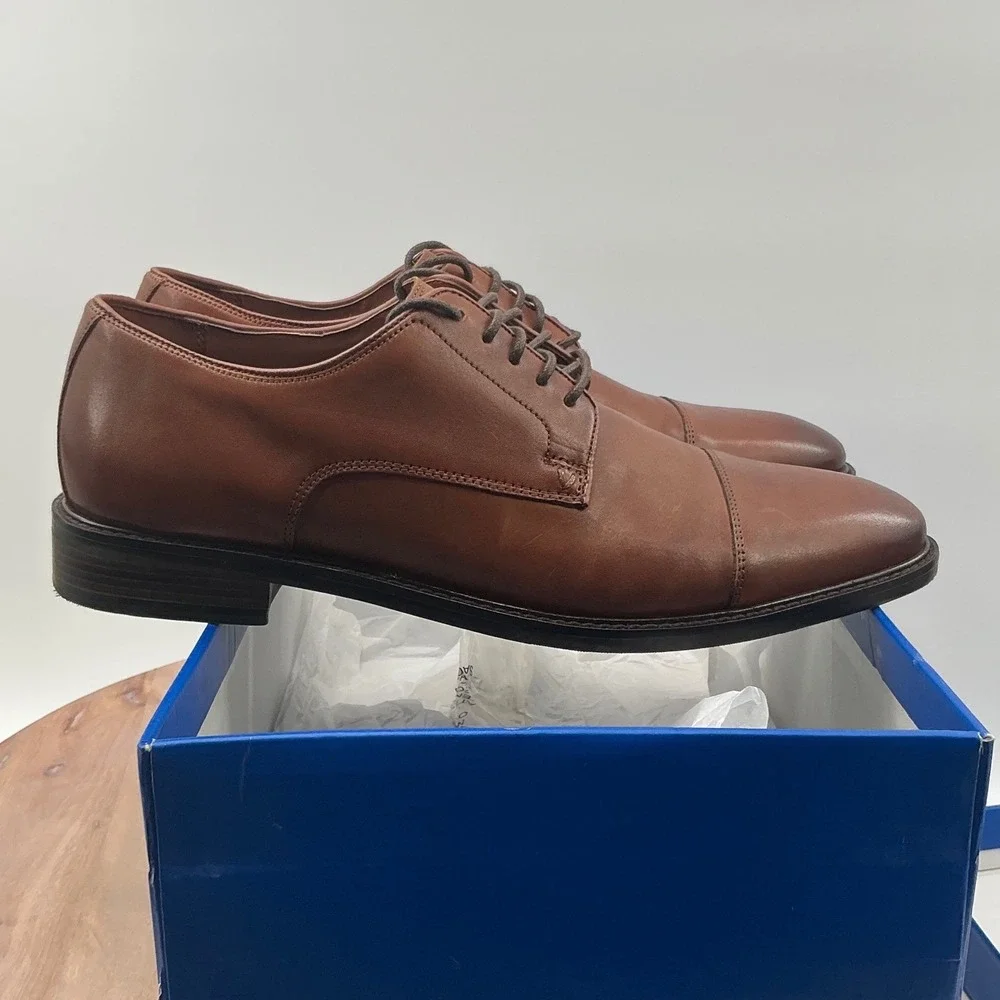 Vince Camuto Teodor Mens Cognac Brown Leather Cap Toe Oxford Dress Shoes 10M